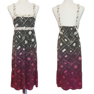 Roxy Ombre Sleeveless Empire Waist Midi Dress Pink White Geo Beachy Boho Coastal